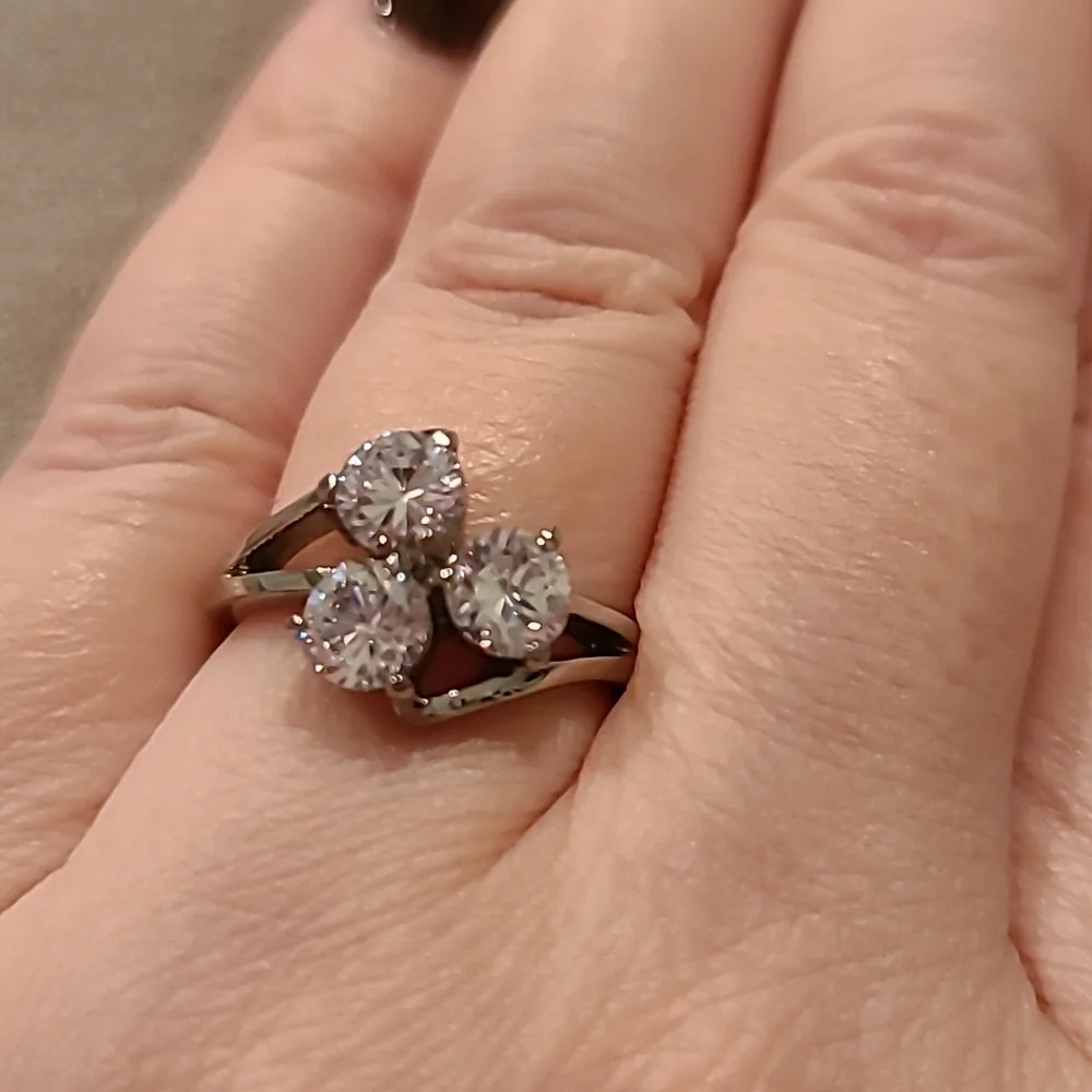 Three stone Cubic zirconia stainless steel ring